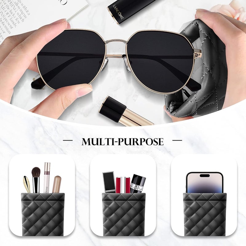 COMF-PRO Store Squeeze Top Sunglass Pouch - Portable Sunglass Organizer Pouch Bags Soft PU Leather Glasses 2 Pack - Image 2